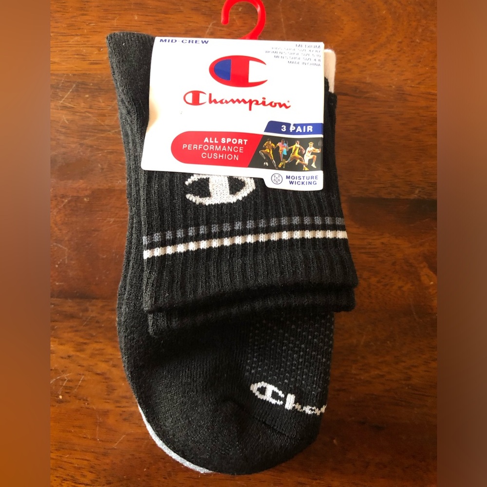 Champion Men's women’s & kids Black Athletic Socks - 3 Pack